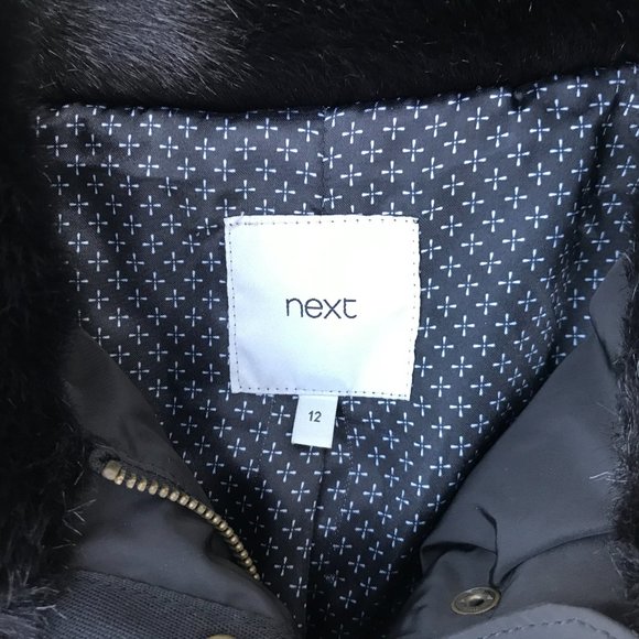 Next Women Jacket Black Faux Fur Winter Charcoal H - Picture 6 of 13